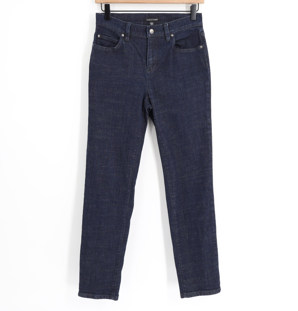 Eileen Fisher XXS Organic Cotton Straight Ankle Jeans Hi-Rise Indigo Stretch